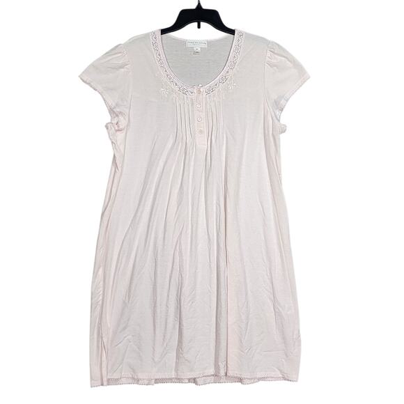 Miss Elaine Short Sleeve Nightgown Embroidery Pleated Detail Light Pink Size 2X - Picture 1 of 8